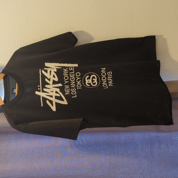 Stussy World Tour Black Mesh Jersey Tee Shirt X Large - Picture 3 of 7